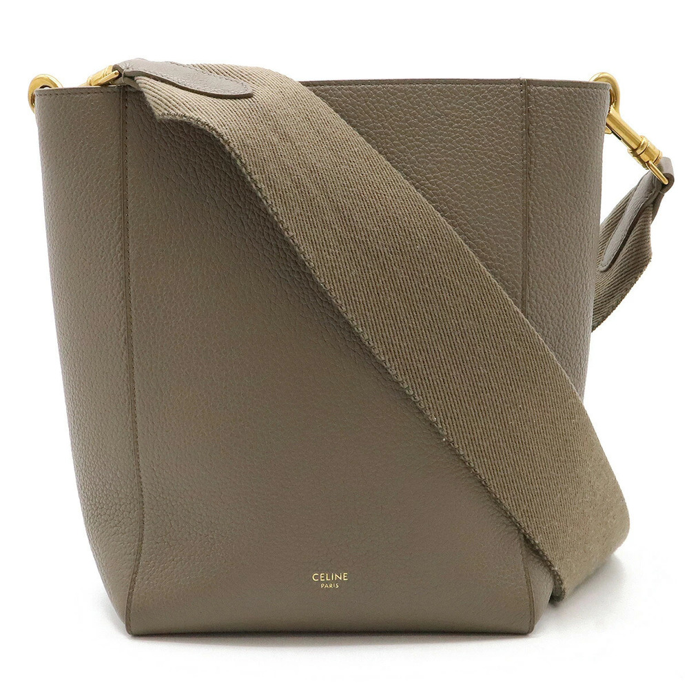 Celine Sangle Bucket Shoulder Bag Hobo Leather Greige Gray